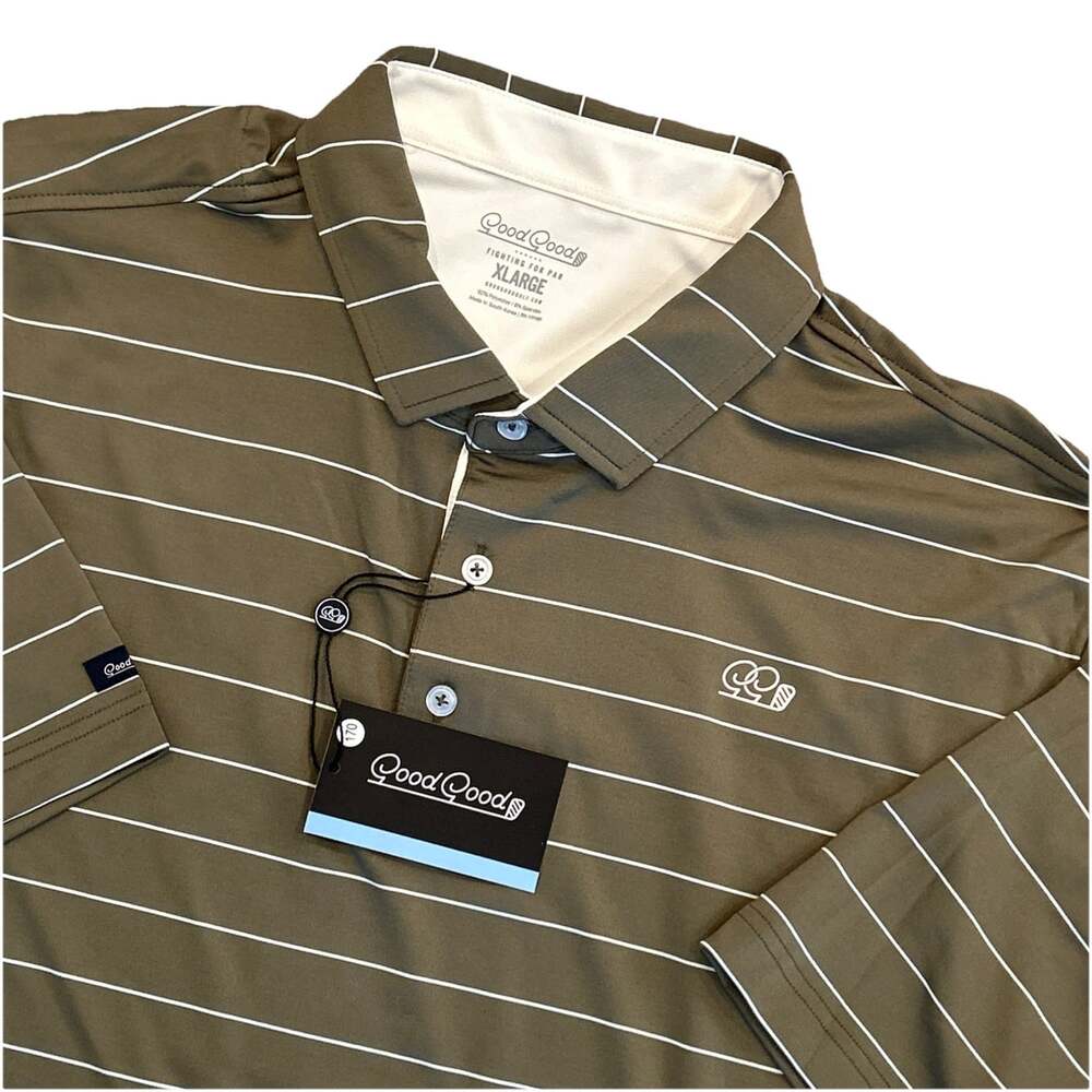 NEW Good Good Golf Polo Stance Mens XL Performance Olive Green Striped